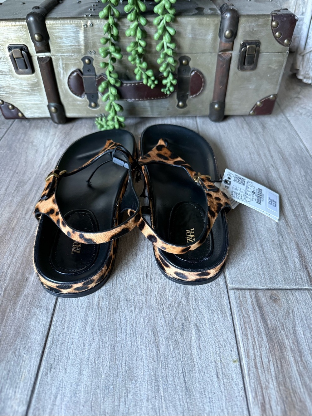 Zara Leopard Print Leather Sandals in Black and Brown new with tags - Picture 4 of 5